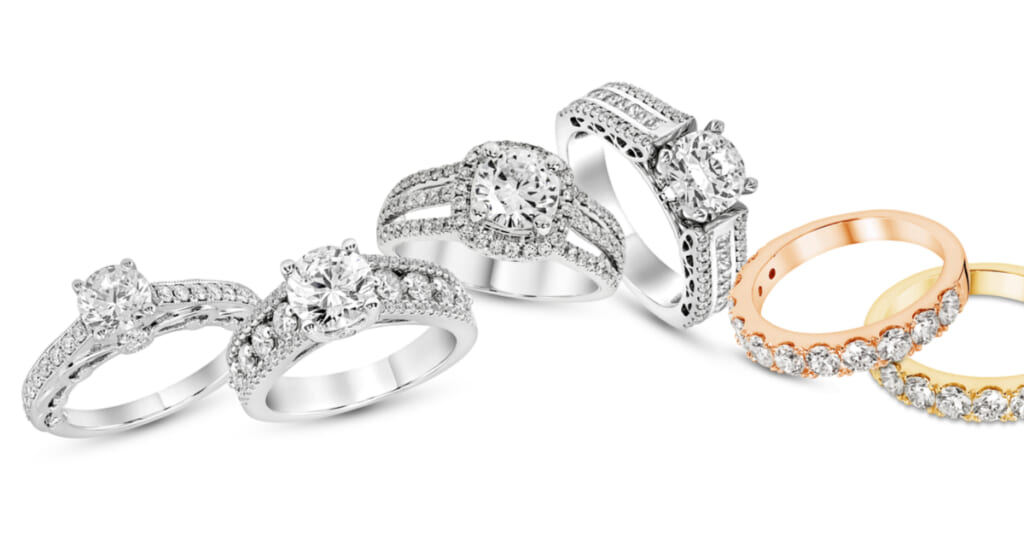 wedding ring collection with different metal types