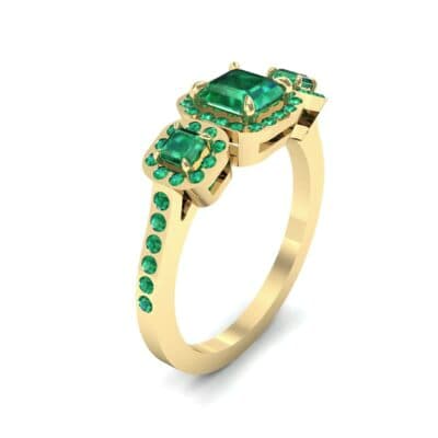 Three-Stone Halo Emerald Engagement Ring (1.39 CTW) Perspective View