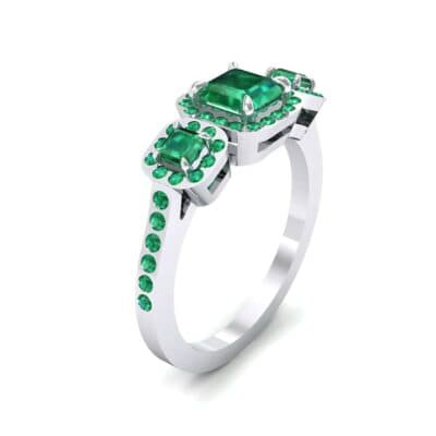 Three-Stone Halo Emerald Engagement Ring (1.39 CTW) Perspective View