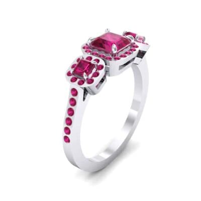 Three-Stone Halo Ruby Engagement Ring (1.39 CTW) Perspective View