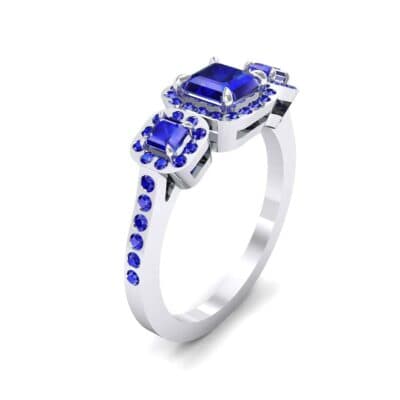 Three-Stone Halo Blue Sapphire Engagement Ring (1.39 CTW) Perspective View