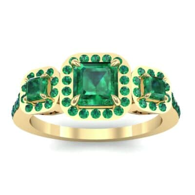 Three-Stone Halo Emerald Engagement Ring (1.39 CTW) Top Dynamic View