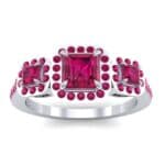 Three-Stone Halo Ruby Engagement Ring (1.39 CTW) Top Dynamic View