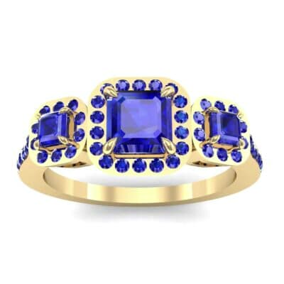 Three-Stone Halo Blue Sapphire Engagement Ring (1.39 CTW) Top Dynamic View