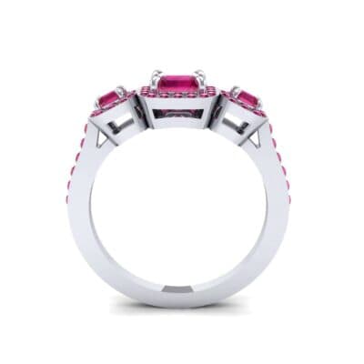 Three-Stone Halo Ruby Engagement Ring (1.39 CTW) Side View