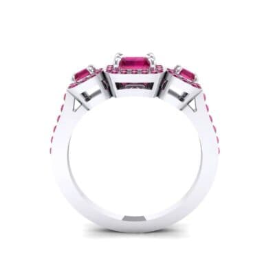 Three-Stone Halo Ruby Engagement Ring (1.39 CTW) Side View