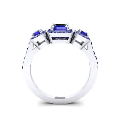Three-Stone Halo Blue Sapphire Engagement Ring (1.39 CTW) Side View