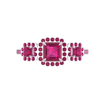 Three-Stone Halo Ruby Engagement Ring (1.39 CTW) Top Flat View