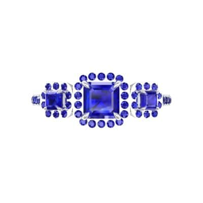 Three-Stone Halo Blue Sapphire Engagement Ring (1.39 CTW) Top Flat View