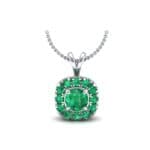 Gardenia Cushion Halo Emerald Pendant (0.87 CTW) Perspective View