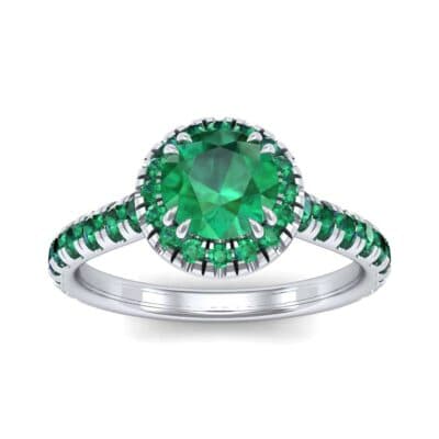 Thin Double Claw Prong Halo Emerald Engagement Ring (1.01 CTW) Top Dynamic View
