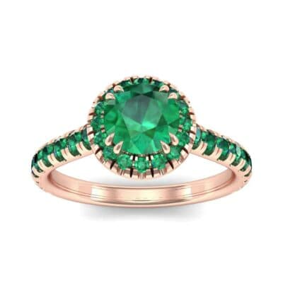 Thin Double Claw Prong Halo Emerald Engagement Ring (1.01 CTW) Top Dynamic View