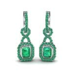 Twist Emerald-Cut Halo Emerald Drop Earrings (0.95 CTW) Perspective View
