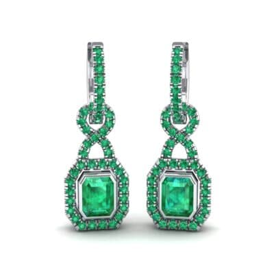 Twist Emerald-Cut Halo Emerald Drop Earrings (0.95 CTW) Perspective View