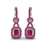 Twist Emerald-Cut Halo Ruby Drop Earrings (0.95 CTW) Perspective View