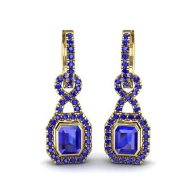 Twist Emerald-Cut Halo Blue Sapphire Drop Earrings (0.95 CTW) Perspective View