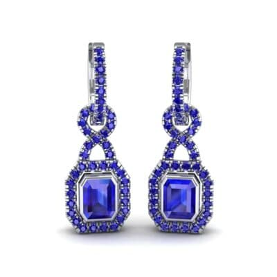 Twist Emerald-Cut Halo Blue Sapphire Drop Earrings (0.95 CTW) Perspective View