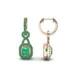 Twist Emerald-Cut Halo Emerald Drop Earrings (0.95 CTW) Top Dynamic View