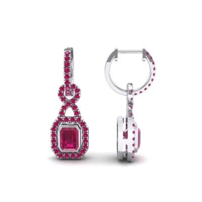 Twist Emerald-Cut Halo Ruby Drop Earrings (0.95 CTW) Top Dynamic View