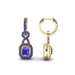 Twist Emerald-Cut Halo Blue Sapphire Drop Earrings (0.95 CTW) Top Dynamic View