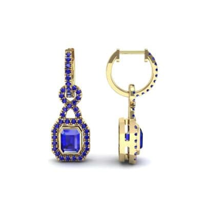 Twist Emerald-Cut Halo Blue Sapphire Drop Earrings (0.95 CTW) Top Dynamic View