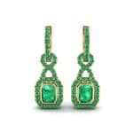 Twist Emerald-Cut Halo Emerald Drop Earrings (0.95 CTW) Side View