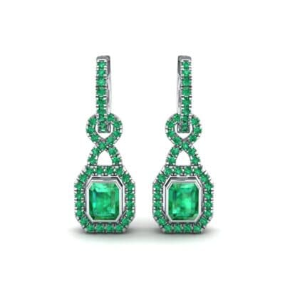 Twist Emerald-Cut Halo Emerald Drop Earrings (0.95 CTW) Side View