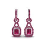 Twist Emerald-Cut Halo Ruby Drop Earrings (0.95 CTW) Side View