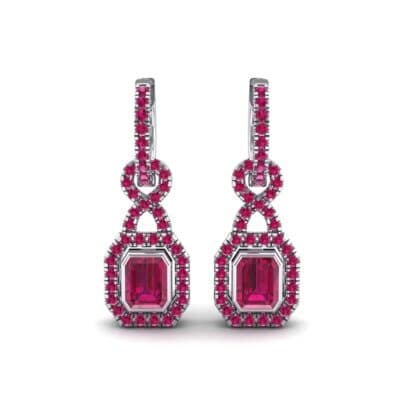 Twist Emerald-Cut Halo Ruby Drop Earrings (0.95 CTW) Side View
