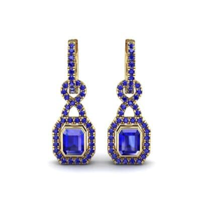 Twist Emerald-Cut Halo Blue Sapphire Drop Earrings (0.95 CTW) Side View