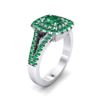 Double Halo Split Shank Emerald Engagement Ring (0.96 CTW) Perspective View