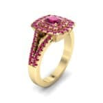 Double Halo Split Shank Ruby Engagement Ring (0.96 CTW) Perspective View
