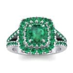 Double Halo Split Shank Emerald Engagement Ring (0.96 CTW) Top Dynamic View