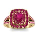 Double Halo Split Shank Ruby Engagement Ring (0.96 CTW) Top Dynamic View