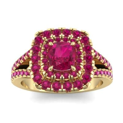 Double Halo Split Shank Ruby Engagement Ring (0.96 CTW) Top Dynamic View