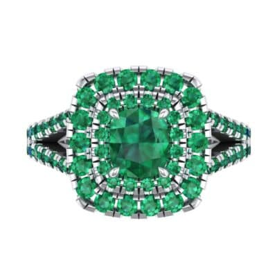 Double Halo Split Shank Emerald Engagement Ring (0.96 CTW) Top Flat View