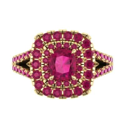 Double Halo Split Shank Ruby Engagement Ring (0.96 CTW) Top Flat View