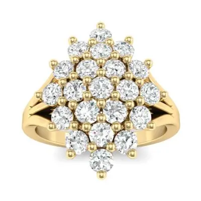 Make a statement with this impressive split shank cluster engagement ring in 14k gold.