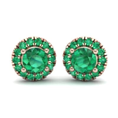 Disc Round Halo Emerald Earrings (1.26 CTW) Perspective View