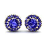Disc Round Halo Blue Sapphire Earrings (1.26 CTW) Perspective View