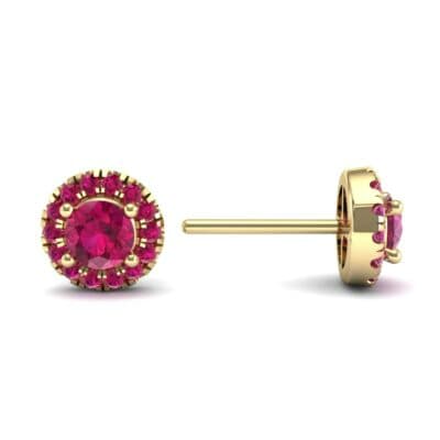 Disc Round Halo Ruby Earrings (1.26 CTW) Top Dynamic View