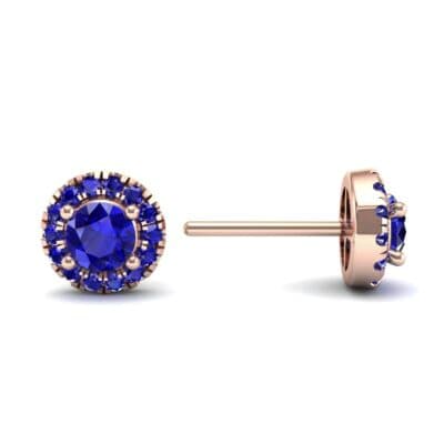 Disc Round Halo Blue Sapphire Earrings (1.26 CTW) Top Dynamic View