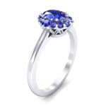 Plain Shank Oval Halo Blue Sapphire Engagement Ring (1.03 CTW) Perspective View
