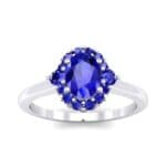 Plain Shank Oval Halo Blue Sapphire Engagement Ring (1.03 CTW) Top Dynamic View