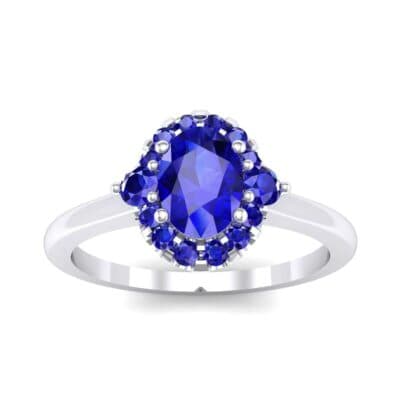 Plain Shank Oval Halo Blue Sapphire Engagement Ring (1.03 CTW) Top Dynamic View