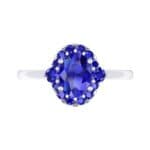 Plain Shank Oval Halo Blue Sapphire Engagement Ring (1.03 CTW) Top Flat View