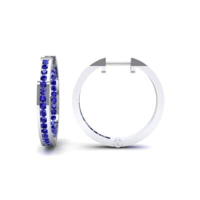 Medium Pave Blue Sapphire Hoop Earrings (1.86 CTW) Top Dynamic View