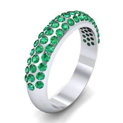 Domed Three-Row Pave Emerald Ring (1.1 CTW) Perspective View