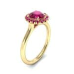 Plain Shank Round Halo Ruby Engagement Ring (0.84 CTW) Perspective View