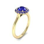 Plain Shank Round Halo Blue Sapphire Engagement Ring (0.84 CTW) Perspective View